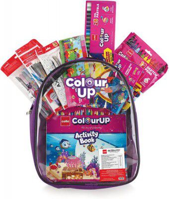 cello ColourUp Hobby Bag of Assorted Stationery | Crayons, Sketch Pens, Oil Pastel, Gel pens, Mechanical Pencils, Clay with Kids Activity Book inside