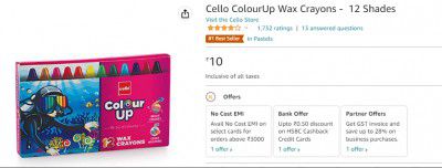 Cello ColourUp Wax Crayons -  12 Shades