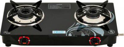 CELLO Crown 2 Burner Black 1 Year Warranty Glass Manual Gas Stove