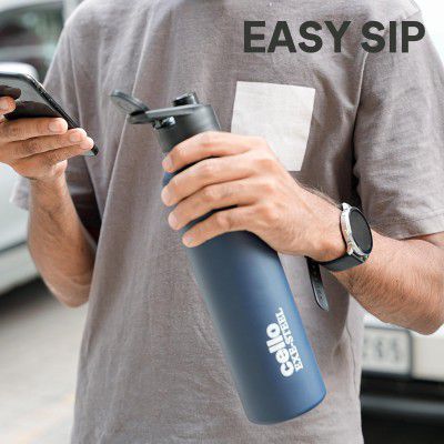 CELLO Crysta Flip Stainless Steel Water Bottle 1000 ml, Navy Blue 