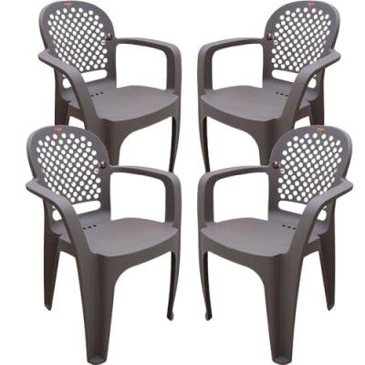 Cello Crystal Armrest Plastic Chair with Matt Finish (Colour: Grey, Set of 4)