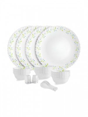 Cello Dazzle Series White 22 Pieces Floral Printed Opalware Microwave Safe Dinner Set