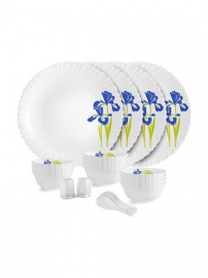 Cello Dazzle Series White 22 Pieces Floral Printed Opalware Microwave Safe Dinner Set