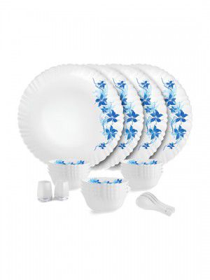 Cello Dazzle Series White 22 Pieces Floral Printed Opalware Microwave Safe Dinner Set