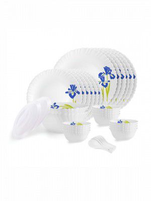 Cello Dazzle Series White 34 Pieces Floral Printed Opalware Microwave Safe Dinner Set