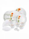 Cello Dazzle White and Orange 47 Pieces Floral Printed Opalware Microwave Safe Dinner Set...