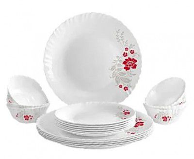 Cello Dinner Set - Opalware, Scarlet Bliss, Dazzle, White, 18 pcs