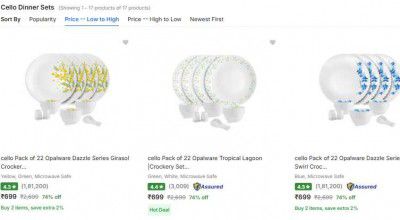 Flipkart : Flat 65% OFF | Cello Dinner Sets