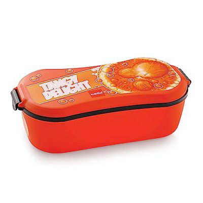 CELLO Doppler Steel Lunch Box, Orange | Insulated Tiffin Keeps Food Warm | 2 Compartments with Locking Lid
