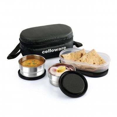 CELLO Double Treat Stainless Steel Lunch Box with Bag