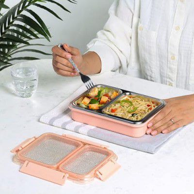 CELLO Duo Big PU Insulated Lunch Box Peach, Set of 1