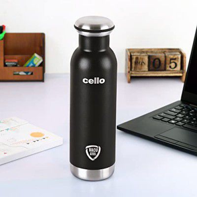 Cello Duro Tuff Steel Series Mac Flask | Hot and Cold Stainless Steel Water Bottle | 600 ml, Black