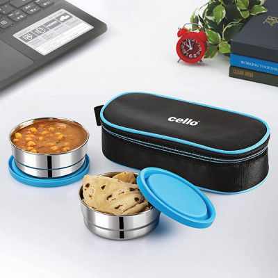Cello Eco Bite Stainless Steel Lunch Box for Office & School, 2 Containers