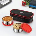 CELLO Eco Bite Stainless Steel Lunch Box for Office & School, 2 Containers, Red...