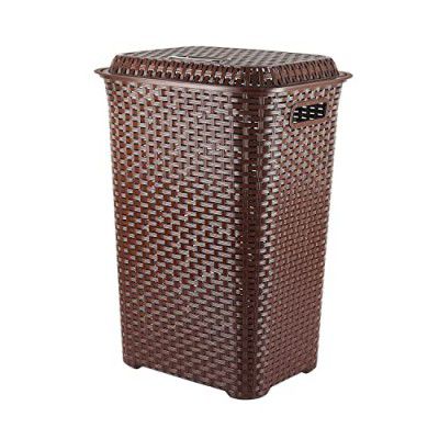 Cello Eliza Plastic Laundry Basket with Lid, Dark Brown, 50 Ltrs