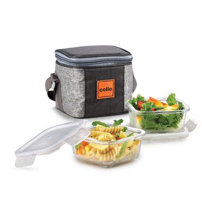CELLO Glassy Square Lunch Box, [ Set of 2 ]