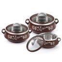 Cello Glitter Casserole with Inner Steel | Insulated Stainless Steel Inner Body Casserole Set for Meal| chapati| Curry| roti, Set of 3, Brown...