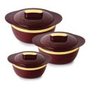 CELLO Gold Crust Insulated Hot-Pot Set of 3 (500ml, 1000ml, 1500ml), Brown | Hot Box for Kitchen | Hot Pot for Home| Chapati Box | Locks in The Cold & Heat for Long...