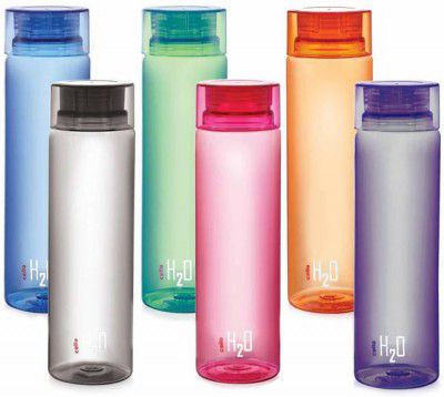 cello H2O Bottle , 1 Litre, Set of 6, Colour 1000 ml Bottle  (Pack of 6, Multicolor, Plastic)