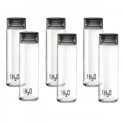CELLO H2O Glass Fridge Water Bottle with Plastic Cap Set of 6, 920ml