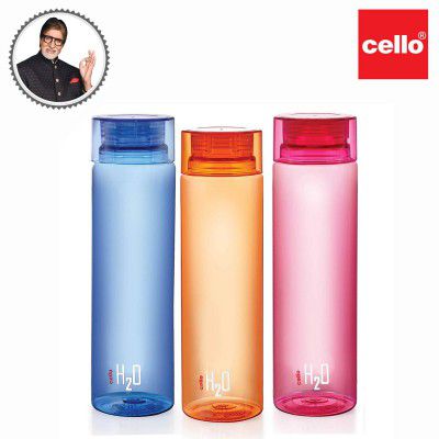 CELLO H2O Round Unbreakable Plastic Water Bottle | 1 Liter | Assorted, Set of 3