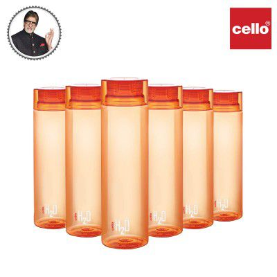 CELLO H2O Round Unbreakable Plastic Water Bottle | 1 Liter | Set of 6