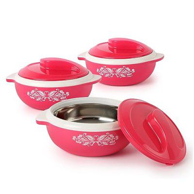 Cello Hot Serve Plastic Casserole Set, (Pink, 500ml, 850ml, 1500ml) - 3-Pieces