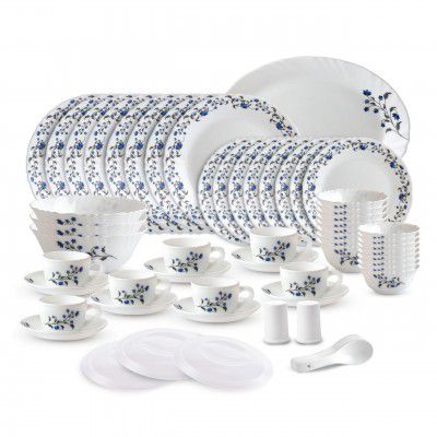 Cello Imperial Series Vinea Opalware Dinner Set | 65 Units | Opal Glass Dinnerware | Chip-Resistant, Scratch-Resistant, Microwave & Dishwasher Safe | Elegant Floral Pattern | White