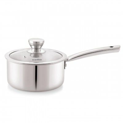Cello Induction Base Tri-Ply Pro Sauce Pan with Glass Lid, 2.2 Litre, 18 cm