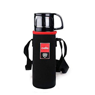 Cello Instyle Vacuum Insulated Flask with Jacket, 500ml | Hot and Cold Water Bottle with Dual Cup & Cap | Double Walled Stainless Steel Bottle for Travel, Home, Office, School | Steel Thermos 0.5L