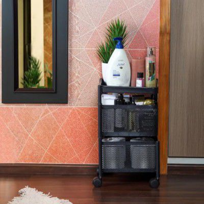 CELLO Kitchen Pro Trolley with Wheels | Multi-Purpose Trolley | (Black,Layer 2)