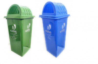 Cello Kleeno Dome Lid Plastic Garbage Dustbin Bucket 60 LTR - GREEN/BLUE (PACK OF 2)