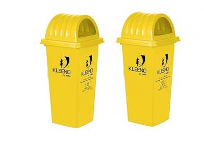 Cello Kleeno Dome Lid Plastic Garbage Dustbin Bucket 80 LTR YELLOW & YELLOW Pack of 2