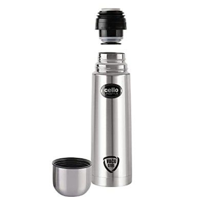 Cello Lifestyle Vacuum Insulated Flask 1000ml | Hot and Cold Water Bottle with Push-Down Lid | Double Walled Stainless Steel Bottle for Travel, Home, Office, School | Steel Thermos 1L