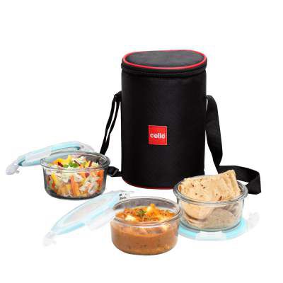 Cello Lock-N-Fresh 3 Round Glass Container 400 ml Lunch Box Clear