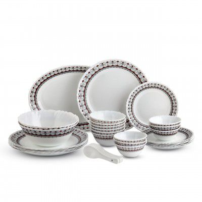 CELLO Lumina Imperial Plus Series Opalware Dinner Set of 33 Pieces For Family of 6 