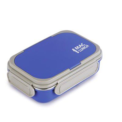 CELLO Maclunch | Insulated Lunch Box | Separate Steel Container with Fork & Spoon | Unbreakable Lid with with 4 Sided Click Locks | Ideal for College,Office, Outdoor Activities | Set of 1, Blue