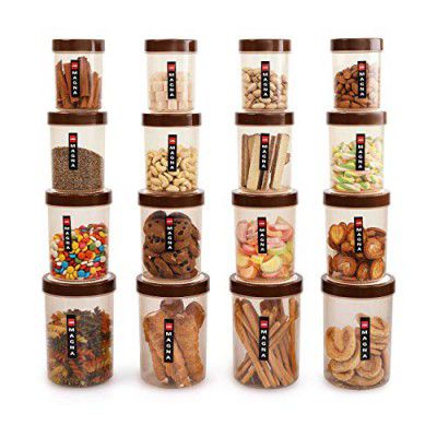 Cello Magna PET Container Set of 16 Pieces, Brown, 4 Pcs - 500 ml, 4 Pcs- 750 ml, 4 Pcs- 1000 ml, 4 Pcs- 1700 ml, plastic