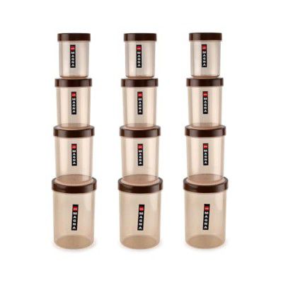 CELLO Magna Plastic Grocery Container - 500 ml, 1000 ml, 1700 ml, 750 ml (Pack of 12, Brown)