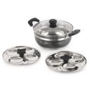 CELLO Magna Stainless Steel Idli Maker (2 Plates + 1 Kadai) with Glass Lid...