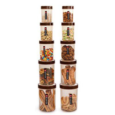 Cello Magna Storage Containers for Kitchen 10 Pc (500 x 2, 750 x 2, 1000 x 2, 1700 x 2, 2200 x 2) Material - Safe Plastic, Brown