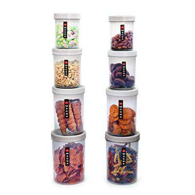 Cello Magna Storage Containers for Kitchen 8 pc (2pc-500, 2Pc- 750ml, 2pc- 1000ml, 2pc -1700ml) Material - Safe Plastic, Grey