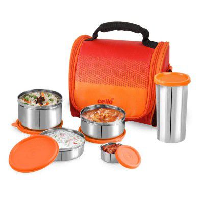 Cello Metal and Plastic Max Fresh Fresh Matiz Lunch Box Combo (Orange)