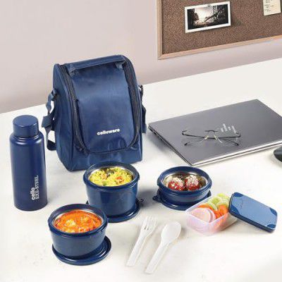 CELLO MF All in One Lunch Box Set of 5 with Bag | 3 Containers with Steel Inner