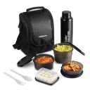 CELLO MF All in One Lunch Box Set of 5 with Fabric Bag | 3 Plastic Containers, 1 Pickle Box and 1 Steel Bottle | Microwave Safe, Black...