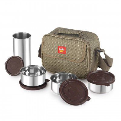 CELLO MF Fab Lunch Box Set with Jacket | Brown | Set of 4