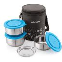CELLO MF Thermostyle Stainless Steel 3 Container with Jacket| Leakproof Lunch Boxes | Easy to Clean | Ideal for College, Office | 4 Unit, Blue...