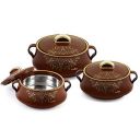 Cello Midas Casserole Gift Set with Inner Steel, 3pc (500ml, 1000ml, 1500ml), Brown (CLO_Midas_3PC_BRWN)...
