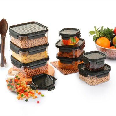 CELLO Modulock Pet Storage Container For Kitchen Set of 9 Pcs, Black (1000ml x 3, 600ml x 3, 260ml x 3)