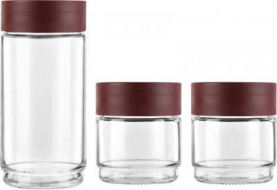 cello Modustack Glassy Storage Jar, Set of 3(500mlx2+1000ml) - 1000 ml Glass Utility Container  (Pack of 3, Maroon)